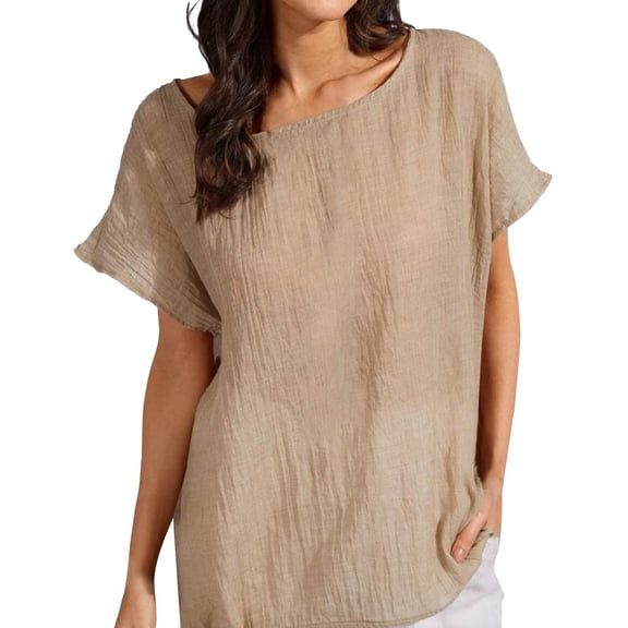 Seductiva Women's Clothing 2025 Spring and Summer Women's Clothing Newomen Loose Casual Solid Color Cotton Linen Short Sleeve Women's Top Short Sleeve T Shirt Women Shirts Summer