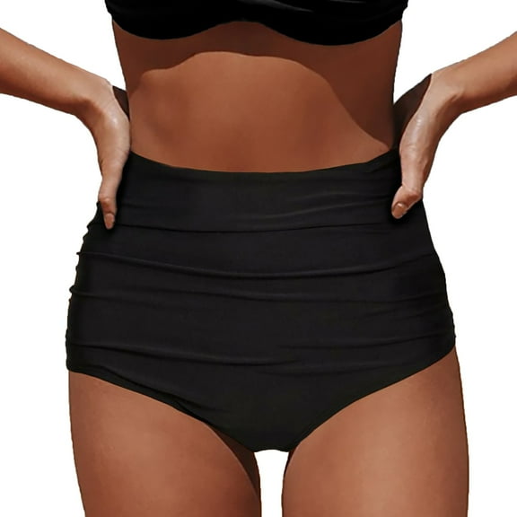 Seductiva Women's Cotton Underwear Bikini Bottoms Women's High Waist Swimming Shorts Lightweight Bikini Bottoms Retro Ruched Comfortable Soft Bikini Bottom Swimsuits Ladies Panties 1PC