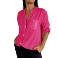 thumbnail image 1 of Seductiva Women's Dress Shirts Long Sleeve Women Women's Casual V Neck Collared Button Up Blouse Top Solid Summer Shirt Wrinkle-Free Solid Work Blouse Loose Fit T-shirt, 1 of 4
