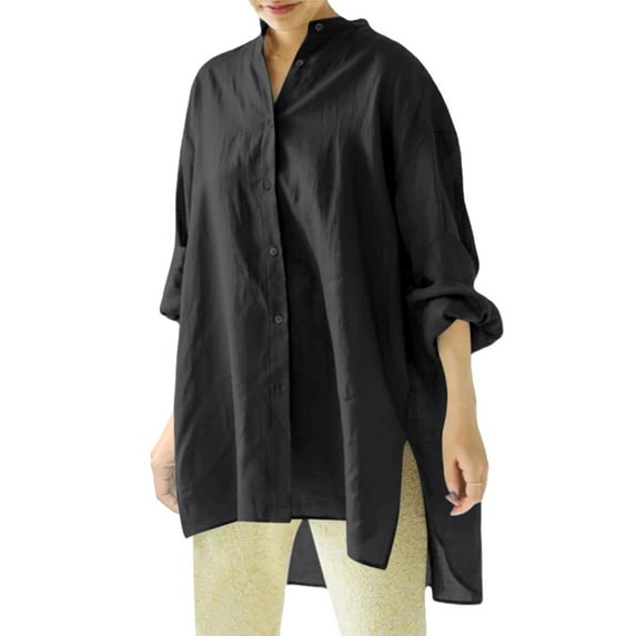 Seductiva Women's Dress Shirts Long Sleeve Women Women's Oversized Linen Shirts Blouses Tops Long Sleeve High Up Shirts Wrinkle-Free Solid Work Blouse Loose Fit Tees Blouses