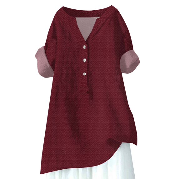 Seductiva Women's Dress Shirts Long Sleeve Women Women's Solid Color Simple Geometric Texture Semi Open Shirt Top Wrinkle-Free Solid Work Blouse Comfy Casual Vacation