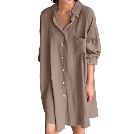 Seductiva Women's Dress Shirts Long Sleeve Women Women's Women Shirt Dress Long Sleeve Up Dress Long Tunic Shirt Tops Wrinkle-Free Solid Work Blouse Trendy Tunic Blouses