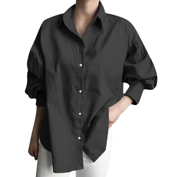 Seductiva Women's Dress Shirts Long Sleeve Womenomen’S Tops Casual Blouses Solid Up Drop Shoulder Oversized Long Shirt Women Work T Shirts Wrinkle-Free Solid Work Blouse Summer Tops Short Sleeve