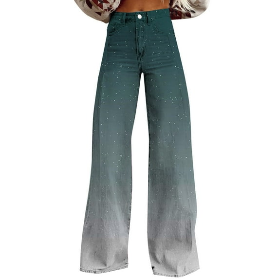 Seductiva Women's Jeans Wide Leg Pants Woman High Waist Floral Patterned Pants Lightweight Loose Fit Casual Colorful Trouser Imitation Jeans Straight Leg Stretchy Jeans