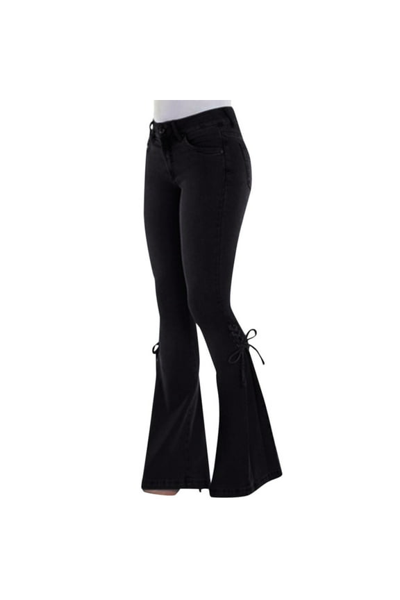 Seductiva Women's Jeans Women Summer Elastic Plus Loose Denim Bow Casual Boot Cut Pant Jeans Straight Leg Stretchy Jeans