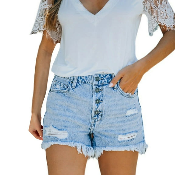 Seductiva Women's Jeans Women's Denim Shorts High Waisted Ripped Stretchy Denim Hot Short Distressed Hem Jeans Shorts with Pockets Straight Leg Stretchy Jeans