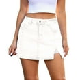 thumbnail image 1 of Seductiva Women's Long Sleeve Cotton T-Shirt Skorts Bloomy Skorts Women High Womenaisted Casual Stretchy Denim Skirt Side Split Skirts Business Casual Beach Vacation Workout Fashion Basic Casual, 1 of 5