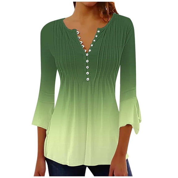Seductiva Women's Long Sleeve Cotton T-Shirt Summer Tops for Women 2025 Trendy Boho Floral Print Tunic Shirts 7 Sleeve V Neck Tshirt Casual Loose Blouse Business Casual Beach Vacation Workout