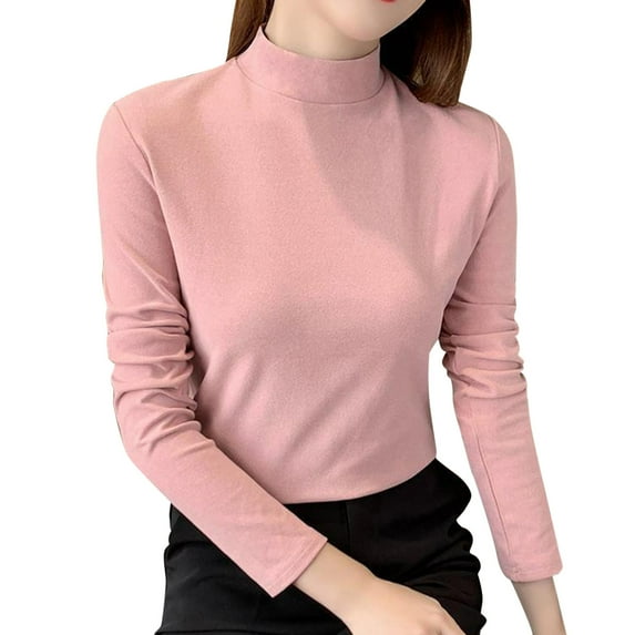 Seductiva Women's Long Sleeve Cotton T-Shirt Women Slim Casual Solid Long Sleeve Mock Turtleneck Blouse Tops Slim Fit Stretchy Layer Tee Shirts Business Casual Beach Vacation Workout Basic Tees