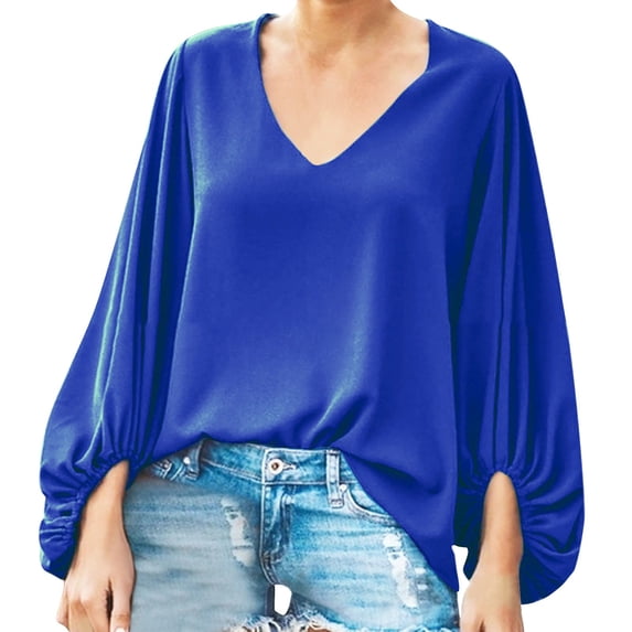 Seductiva Women's Long Sleeve Shirts Basic Tee Summer Border Newomen Shirt V Neck Sleeve Loose Long Sleeve Large Size Blouse Women Casual Workout Y2K Clothes Beach Vacation Clothes