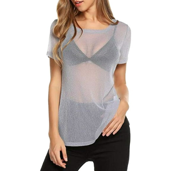 Seductiva Women's Long Sleeve Shirts Basic Tee Women Solid See Through Long Sleeve Arm Shaper Top Mesh Shirt Blouse Casual Workout Y2K Clothes Loose Fit T-shirt
