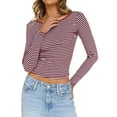thumbnail image 1 of Seductiva Women's Long Sleeve Shirts Basic Tee Women Summer Short/Long Sleeve Tops Backless Striped Shirts Going Out T Shirt Y2K Crop Blouse Boat Neck Outfit Casual Workout Y2K Clothes Basic Tees, 1 of 8