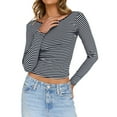 thumbnail image 1 of Seductiva Women's Long Sleeve Shirts Basic Tee Women Summer Short/Long Sleeve Tops Backless Striped Shirts Going Out T Shirt Y2K Crop Blouse Boat Neck Outfit Casual Workout Y2K Clothes Basic Tees, 1 of 9