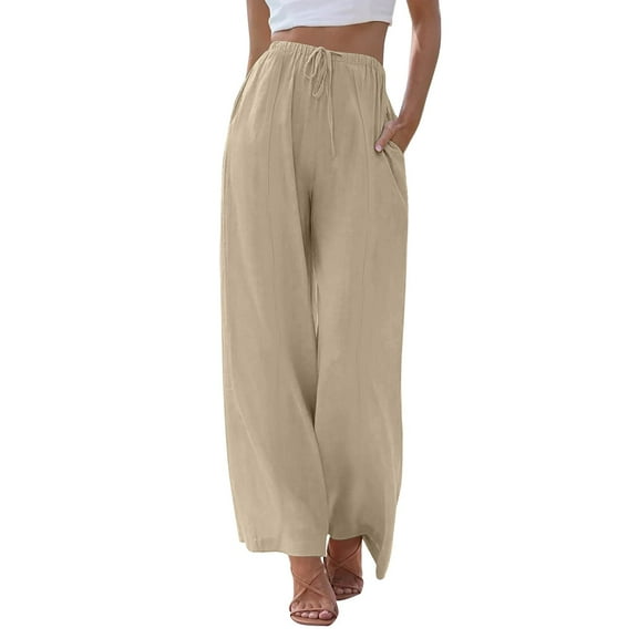 Seductiva Women's Lounge Pants Linen Pants Women Summer Wide Leg Pants Drawstring Elastic Waist Pants High Waisted Pants Casual Beach Trousers Loose Casual Pants