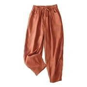 Seductiva Womens Lounge Pants Womens Cotton and Linen Loose Harem Pants Casual Artistic Nine Quarter Pants Loose Casual Pants