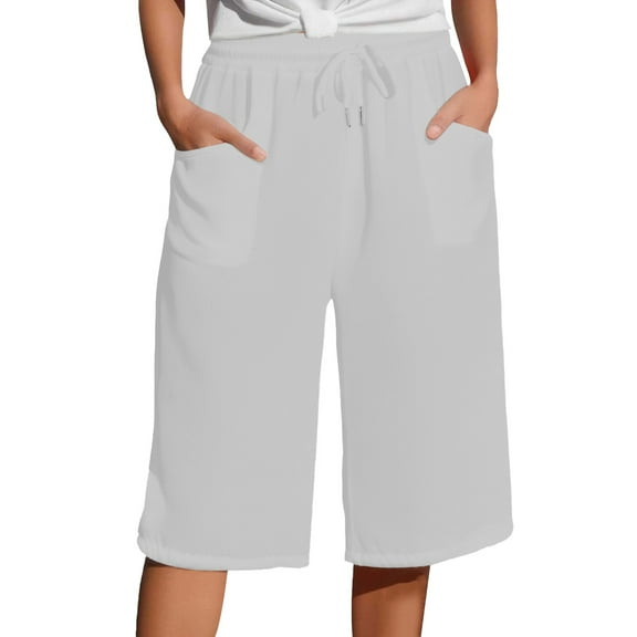 Seductiva Women's Lounge Pants Women's Solid Color Cotton Linen Pants with Pockets Drawstring Loose Casual Five Quarter Pants Business Work Casual Pants 1PC