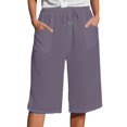 thumbnail image 1 of Seductiva Women's Lounge Pants Women's Solid Color Cotton Linen Pants with Pockets Drawstring Loose Casual Five Quarter Pants Business Work Casual Pants 1PC, 1 of 4
