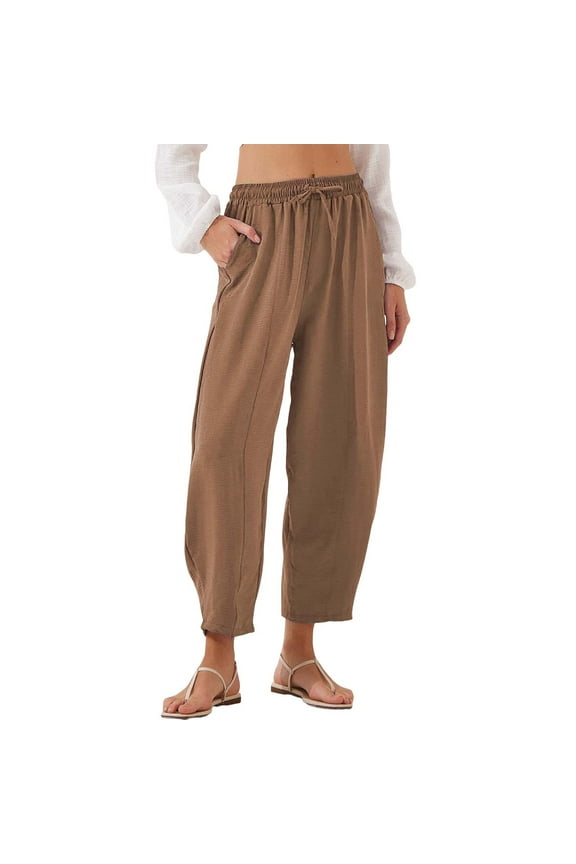 Seductiva Women's Lounge Pants Women's Summer High Waisted Baggy Pants Casual Ankle Length Trouser Slacks with Pockets Loose Casual Pants