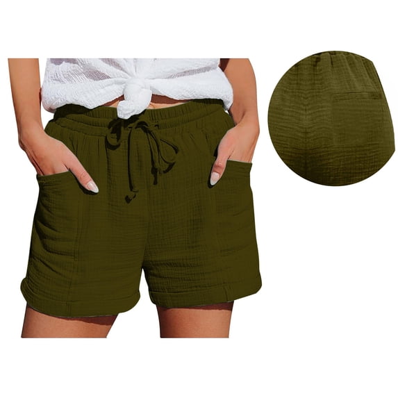 Seductiva Women's Original Shorts Women's Casual Solid Color Elastic Waist Cotton Linen Sports Shorts Buttocks Real Pocket Shorts Workout Comfy 1PC