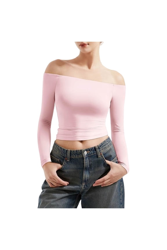 Women's Oversized Long Sleeve T Shirts 2025 Long Sleeve off Shoulder Top Women's Y2K Crop Top Basic Long Sleeve Sports T Shirt off Shoulder Gym Top Women Fit Lightweight Tunic Shirts