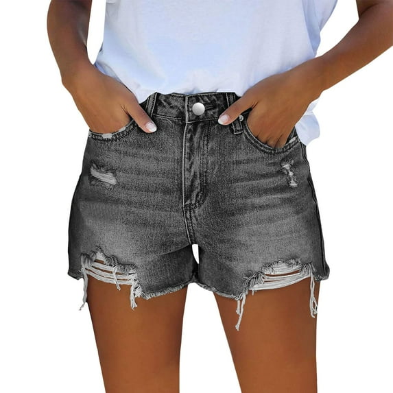 Seductiva Women's Shorts Women Denim Shorts High Waist Cut Ripped Jean Shorts with Pockets Stretchy Distressed Jorts Womens Workout Shorts 1PC