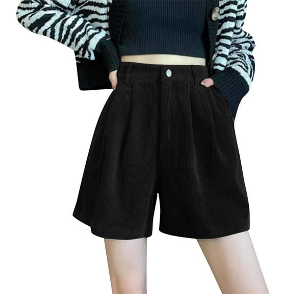 Seductiva Women's Shorts Women's Corduroy A Line Short Pants and Winter 2023 Style Loose and Wide Leg Pants Suitable for Wearing with Boots Casual Outer Pants Trendy. Womens Workout Shorts 1PC