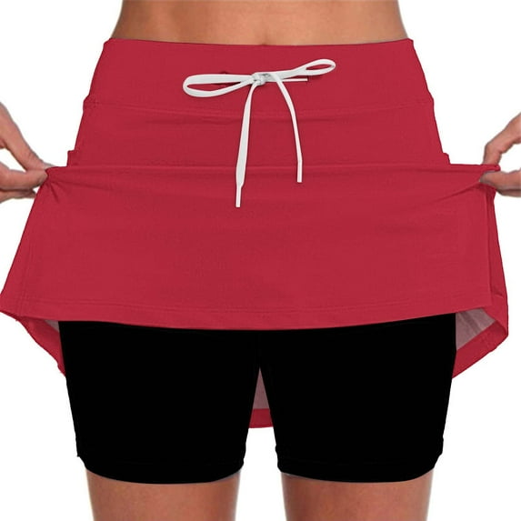 Seductiva Women's Shorts Women's Fashionable Casual Sports Casual Skirt with Pocket Drawstring Solid Color Mid Waist Skirt Pants Womens Workout Shorts