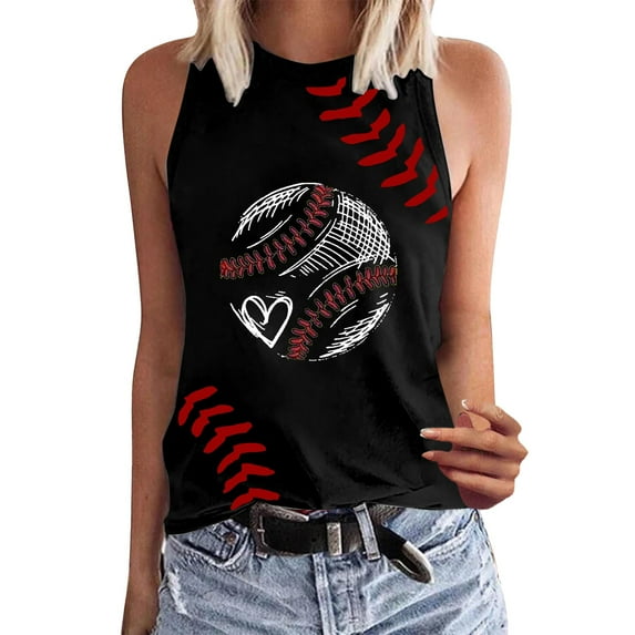 Seductiva Women's Slim-Fit Camisole Baseball Shirt Women Baseball Mom Tank Tops Graphic Tee Cute Womenorkout T Shirts Casual Summer Sleeveless Vest Tank Summer Sleeveless Tops Casual Business Blouses