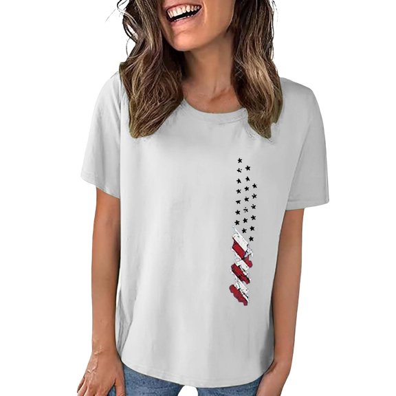Seductiva Women's Slim-Fit Short Sleeve T-Shirt 4Th of July Oversized Shirt Women Casual Printing Short Sleeves Round Neck Loose T Shirt Blouse Tops Fashion Basic Tees Summer Tops Short Sleeve