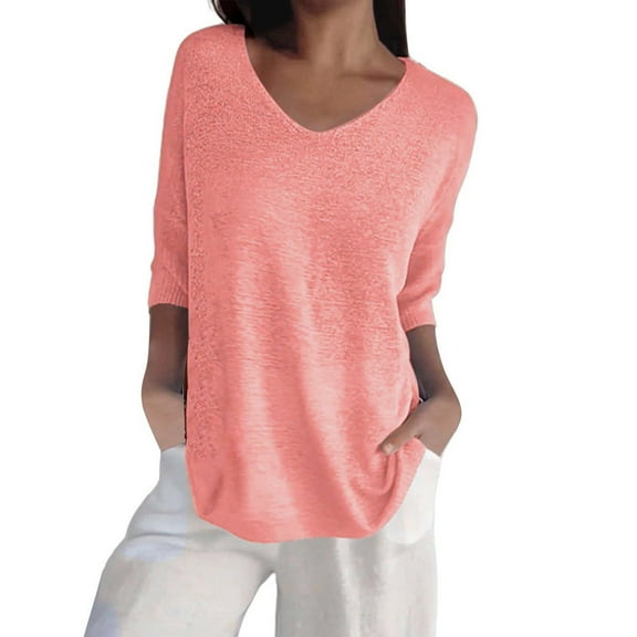 Seductiva Women's Slim-Fit Short Sleeve T-Shirt Women Short Sleeve Swomeneaters Tops V Neck Pullover Knit Shirts Loose Blouses Fashion Basic Tees