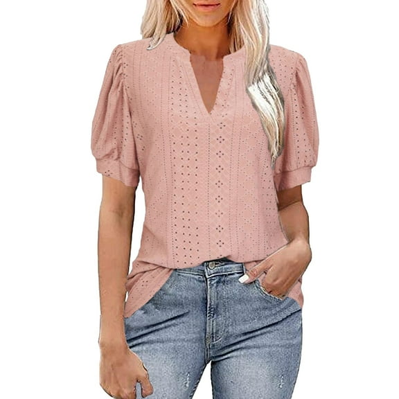 Seductiva Women's Slim-Fit Short Sleeve T-Shirt Women Summer Business Casual Blouses V Neck Short Sleeve Shirts Hollowomen Out Cute Lace Tops Fashion Basic Tees Fashion Basic Tees
