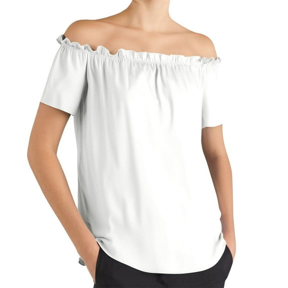 Seductiva Women's Slim-Fit Short Sleeve T-Shirt Women's off the Shoulder Ruffled Shirt one Line Shoulder Short Sleeve Top Fashion Basic Tees Fashion Basic Tees