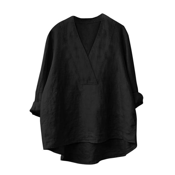 Seductiva Women's Soft Knit Long Sleeve Tee Cotton Linen Shirts for Women V Neck Long Sleeve Tops Summer Trendy Blouses Casual Loose Tunic Tops Loose Fit Lightweight Tunic Shirts Trendy Tunic Blouses
