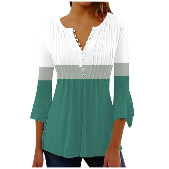 Seductiva Women's Soft Knit Long Sleeve Tee Summer Tops for Women 2025 Trendy Boho Floral Print Tunic Shirts 7 Sleeve V Neck Tshirt Casual Loose Blouse Loose Fit Lightweight Tunic Shirts Basic Tees