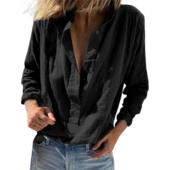 Seductiva Women's Soft Knit Long Sleeve Tee Women Casual Cotton Linen Collared Button Women Shirts Long Sleeve V Neck Blouse Loose Solid Tops Plus Size Loose Fit Lightweight Tunic Shirts Basic Tees
