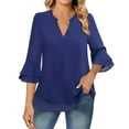 thumbnail image 1 of Seductiva Women's Soft Knit Long Sleeve Tee Women's Fashion Casual Seven Point Flared Sleeve Double Chiffon Womenaist Solid Color V Neck Top Loose Fit Lightweight Tunic Shirts Womens Tops, 1 of 7