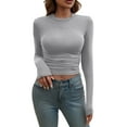 thumbnail image 1 of Seductiva Women's Soft Knit Long Sleeve Tee Women's Long Sleeve Shirts Crew Neck Slim Fit Going Out Tops Basic Tees Barely There Loose Fit Lightweight Tunic Shirts Womens Summer Tops, 1 of 9