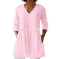 thumbnail image 1 of Seductiva Women's Soft Knit Long Sleeve Tee Women's Spring and Summer Women Cotton and V Neck Mid Sleeve Mid Length T Shirt Loose Fit Lightweight Tunic Shirts Summer Tops, 1 of 4