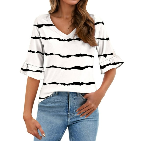 Seductiva Women's T-Shirts Short Sleeve 3/4 Length Sleeves Women Tops Blouses for Women Casual Tops Trendy Summer Shirts Spring Clothes 2025 Casual Trendy Solid Loose Fit Tshirt Basic Tees