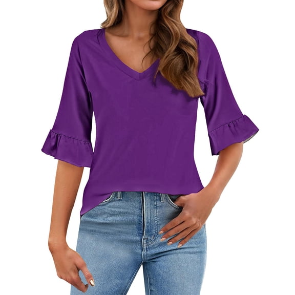 Seductiva Women's T-Shirts Short Sleeve 3/4 Length Sleeves Women Tops Blouses for Women Casual Tops Trendy Summer Shirts Spring Clothes 2025 Casual Trendy Solid Loose Fit Tshirt Trendy Tunic Blouses