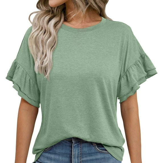 Seductiva Women's T-Shirts Short Sleeve Summer Tops 2025 Spring/Summer Newomen Solid Color Round Neck Sleeve Short Sleeve Summer Tops Trendy Solid Loose Fit Tshirt Summer Tops