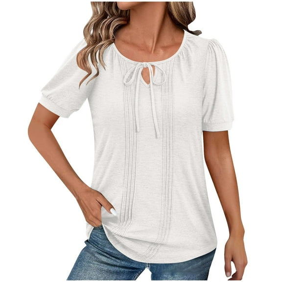 Seductiva Women's T-Shirts Short Sleeve Summer Tops 2025 Women Short Sleeves V Neck Floral Summer Tunic Top Women Boho Tunics Tops Casual Summer Tops Trendy Solid Loose Fit Tshirt Basic Tees