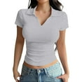 thumbnail image 1 of Seductiva Women's T-Shirts Short Sleeve Summer Tops Women Short Sleeve Business Casual Tops V Neck Women Work Shirts 2025 Basic Collared Shirt Casual Summer Tops Trendy Solid Loose Fit Tshirt, 1 of 9