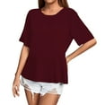 thumbnail image 1 of Seductiva Women's T-Shirts Short Sleeve Summer Tops Women's Crew Neck Pleated Loose Short Sleeve Pleated Shirt Casual Top Casual Summer Tops Trendy Solid Loose Fit Tshirt Tunic Tops 2025 Dressy, 1 of 4