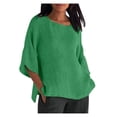 thumbnail image 1 of Seductiva Women's T-Shirts Short Sleeve Summer Tops Women's Fashionable Casual Three Quarter Sleeve Round Neck Cotton and Linen Shirt Top Solid Color Mid Sleeve T Shirt Loose Fit Tshirt Basic Tees, 1 of 3
