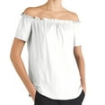 thumbnail image 1 of Seductiva Women's T-Shirts Short Sleeve Summer Tops Women's off the Shoulder Ruffled Shirt one Line Shoulder Short Sleeve Top Casual Summer Tops Trendy Solid Loose Fit Tshirt Summer Tops Short Sleeve, 1 of 4