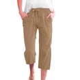 thumbnail image 1 of Seductiva Women's Wide Leg Pants Linen Pants Women Summer Wide Leg Capri Pants Drawstring Elastic Waist Pants High Waisted Pants Casual Beach Trousers Beach Pants Loose Fit, 1 of 5