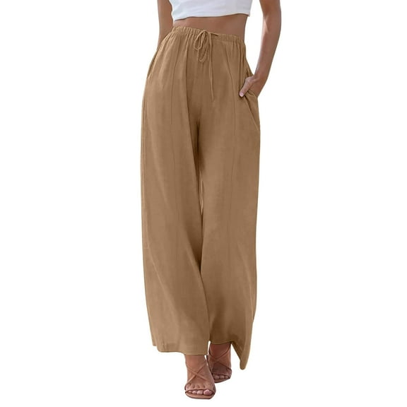 Seductiva Women's Wide Leg Pants Linen Pants Women Summer Wide Leg Pants Drawstring Elastic Waist Pants High Waisted Pants Casual Beach Trousers Beach Pants Loose Fit