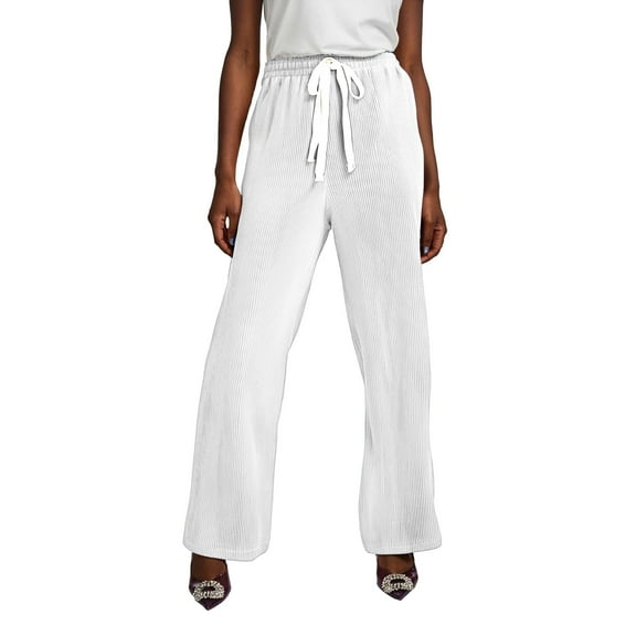 Seductiva Women's Wide Leg Pants Loose High Waist Pressure Stripes Hundred Folds Wide Leg Pants for Women Down Drag Straight Leg Casual Pants Beach Pants Loose Fit