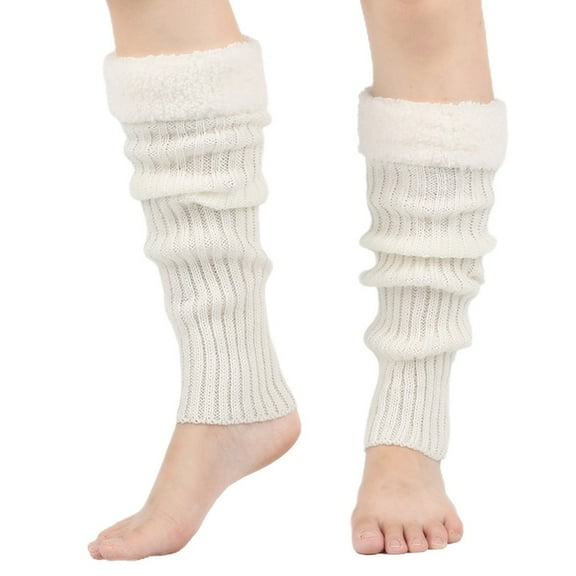 Seductiva Women's Winter Color Blocked Knitted Sock Hairy Warm Leg Stacked Socks Christmas Warm Foot White